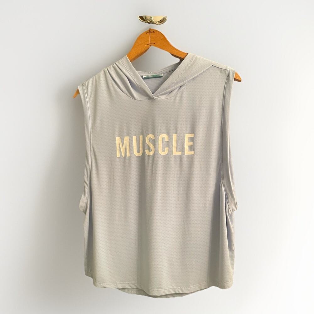 Barbella Box Muscle Sleeveless Hoodie Tank Women’s M Gray Blue